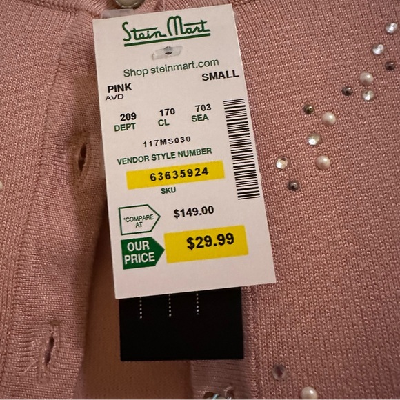 NWT Pink Pearl and Sparkle Cardigan Sweater Size Small. - Picture 6 of 6